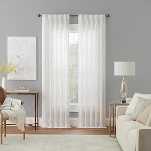 Serendipity White  Solid Polyester 50 in. W x 63 in. L Light Filtering Single Pinch Pleat Back Tab Curtain Panel