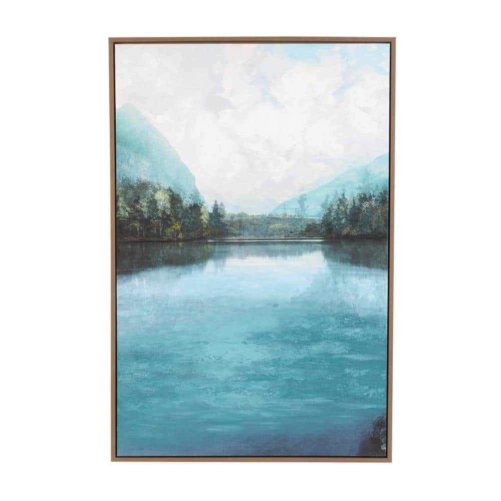 Litton Lane 1-Panel Landscape Lake Framed Wall Art 59 in. x 40 in.