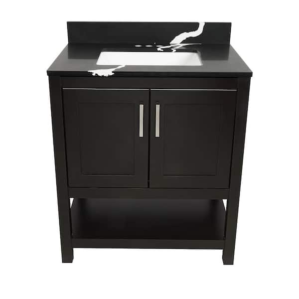 Ella Taos 31 in. W x 22 in. D Bath Vanity in Espresso with Quartz Stone Calacatta Black Top with White Basin