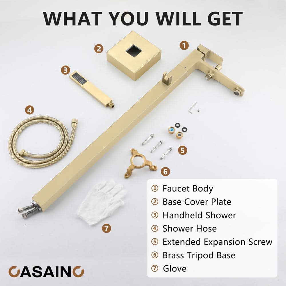 Brushed Gold Freestanding Bathtub Faucet with Handshower