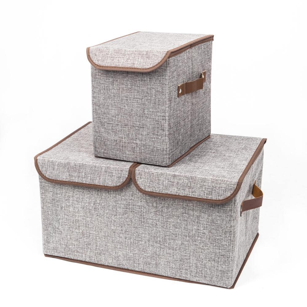 Gray Fabric Storage Boxes Double Cover Box and Single Cover Box (2 ...