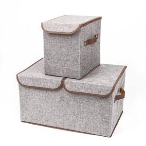Gray Fabric Storage Boxes Double Cover Box and Single Cover Box (2-Piece)