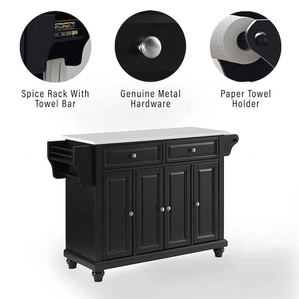 Crosley Cambridge Gray Granite Top Portable Kitchen Island in Black