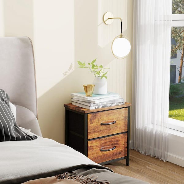 WONDER COMFORT Rustic Brown 2 Fabric Drawer Nightstand Small Dresser Bedroom End Table for Closet, Entryway (2 Pack) WONDER COMFORT Rustic Brown 2 Fabric Drawer Nightstand Small Dresser Bedroom End Table for Closet, Entryway (2 Pack)