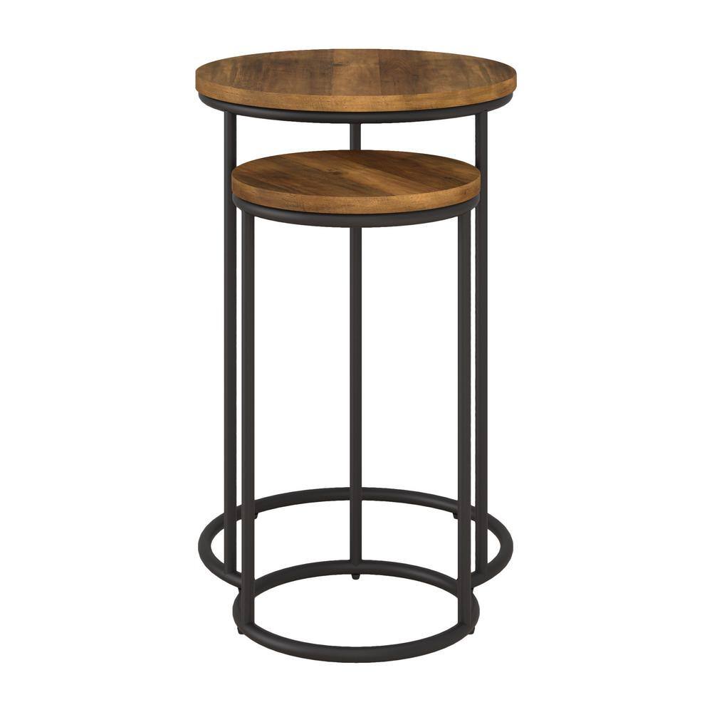 Fort Worth Natural Wood and Black Metal Round Nesting Side Tables