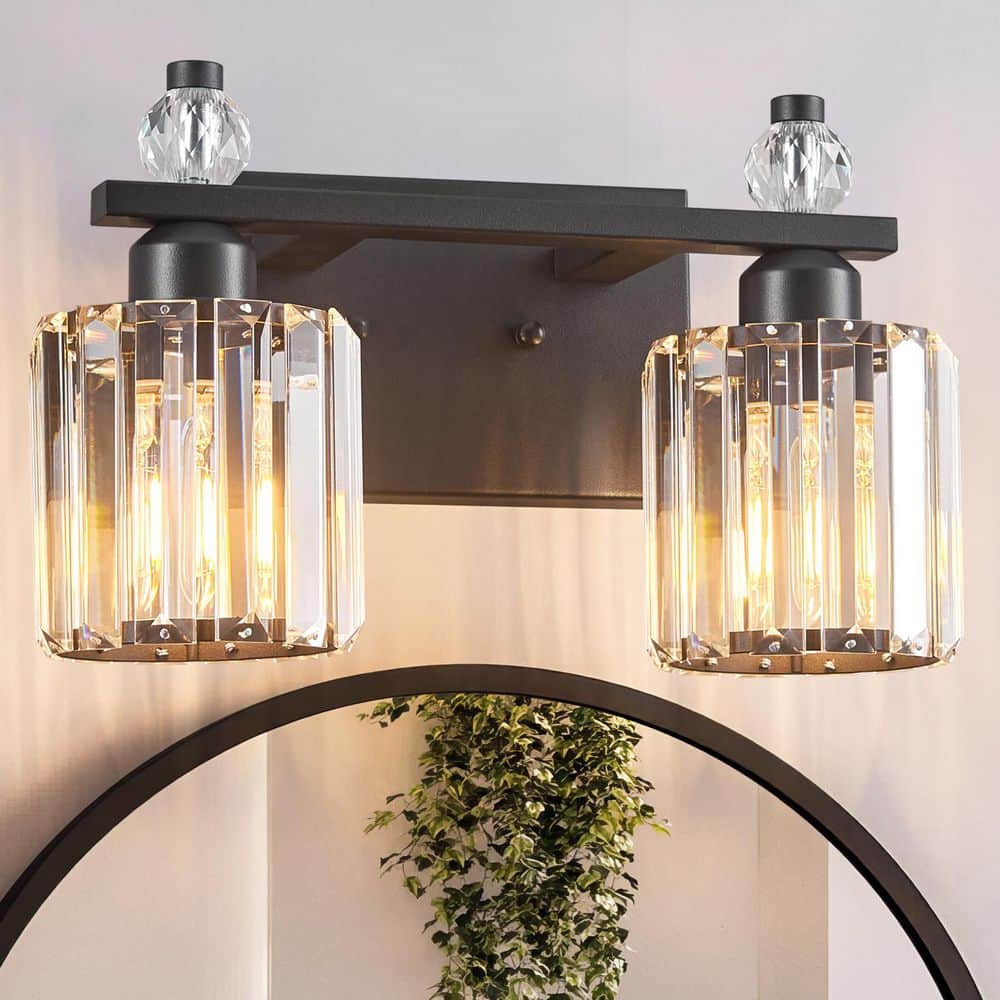 Home Lighting 13.77 in. 2-Light SandBlack Round Modern Crystal Vanity Light Fixtures Over Mirror For Bathroom (JW-291) price history on PriceWatchPro
