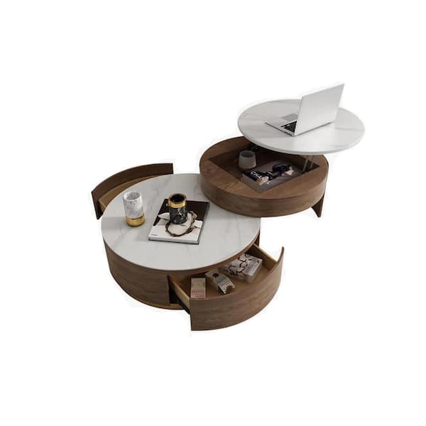 Modern Nesting 31.5 in. Golden White Round MDF Lift-top Coffee Table with  Drawers YYmd-CA-16 - The Home Depot