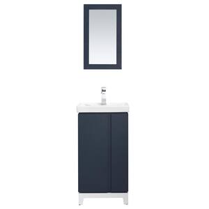 Glovertown 17.3 in. x 14.3 in. D Vanity in Midnight Blue with Ceramic Vanity Top in White with White Sink and Mirror