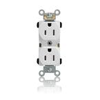 15 Amp Commercial Grade Tamper Resistant Back Wired Self Grounding Duplex Outlet, White