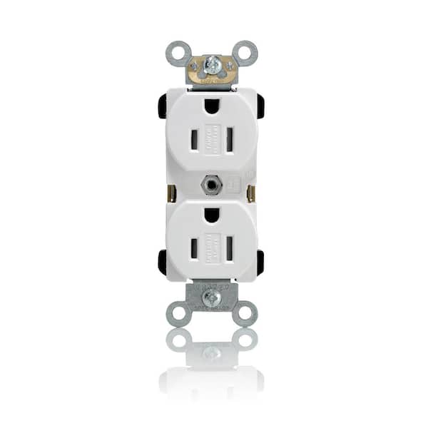 Leviton 15 Amp Commercial Grade Tamper Resistant Back Wired Self Grounding Duplex Outlet, White