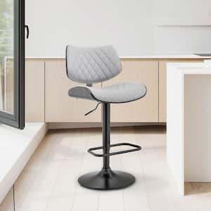 Leland 24-33 in. Adjustable Height Barstool w/ High Back Grey Faux Leather and Black Finish