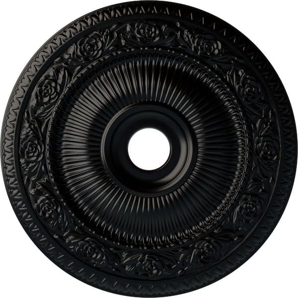 Ekena Millwork 24-1/4" x 3-7/8" ID x 2" Logan Urethane Ceiling Medallion (Fits Canopies upto 6-1/8"), Hand-Painted Jet Black