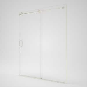 Bodum 60 in. W x 76 in. H Sliding Semi-Frameless Shower Door in Brushed Nickel Finish with Clear Glass