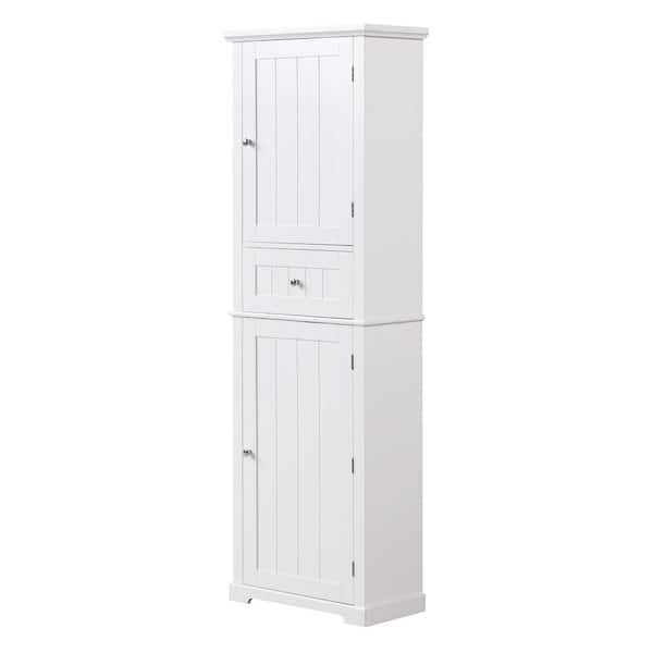 22 in. W x 11 in. D x 67 in. H White Linen Cabinet, Tall Bathroom Storage Cabinet, Freestanding Bathroom Storage Cabinet