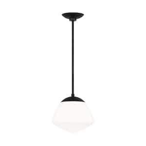 Milne Large 1-Light Midnight Black Modern Pendant Light with White Milk Glass Shade