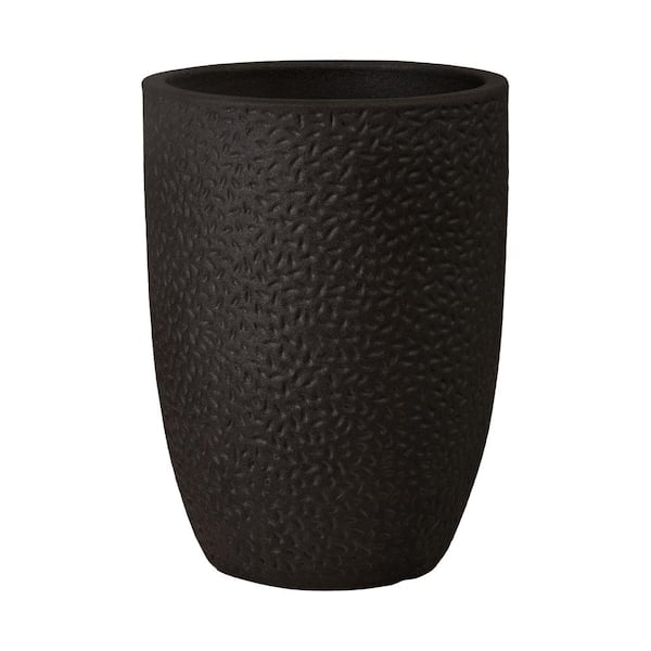 Emissary 15.5 in. L x 21.5 in. H Matte Black Ceramic Round Planter with High-fire Treatment