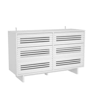 White 6 Drawers 29.5 in. Height x 47.2 in. Width Chest of Drawers, Storage Cabinet with Wooden Strip Surface