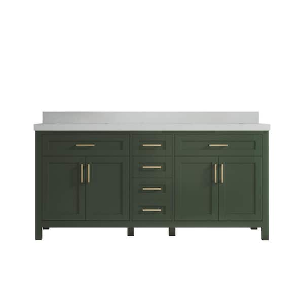 Willow Collections Cambridge 72 in. W x 22 in. D x 36 in. H Double Sink Bath Vanity in Pewter Green with 2 in Carrara Quartz Top