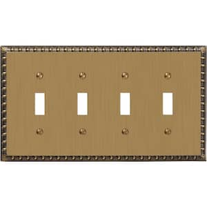 Antiquity 4 Gang Toggle Metal Wall Plate - Brushed Brass