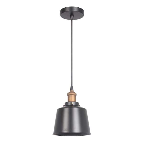 60-Watt 1-Light Matte Black/Patina Aged Brass Dining/Kitchen Island Mini Pendant Light w/ Steel Shade, No Bulbs Included