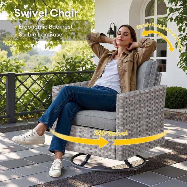 HOOOWOOO Crater Grey 9-Piece Wicker Wide-Plus Arm Patio