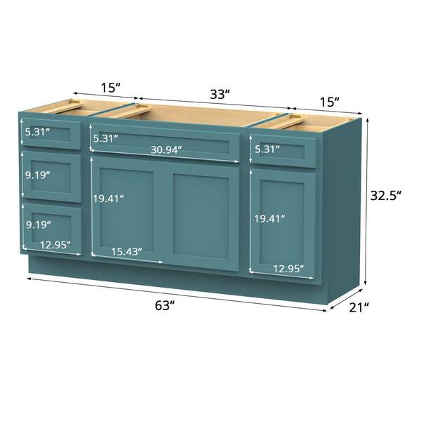 Vanity Art 63 in. W x 21 in. D x 32.5 in. H Bath Vanity Cabinet