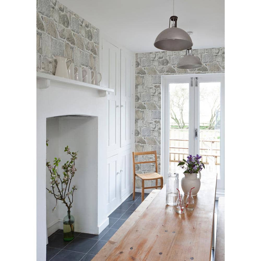 Axelle Light Grey and Beige Stone Wallpaper
