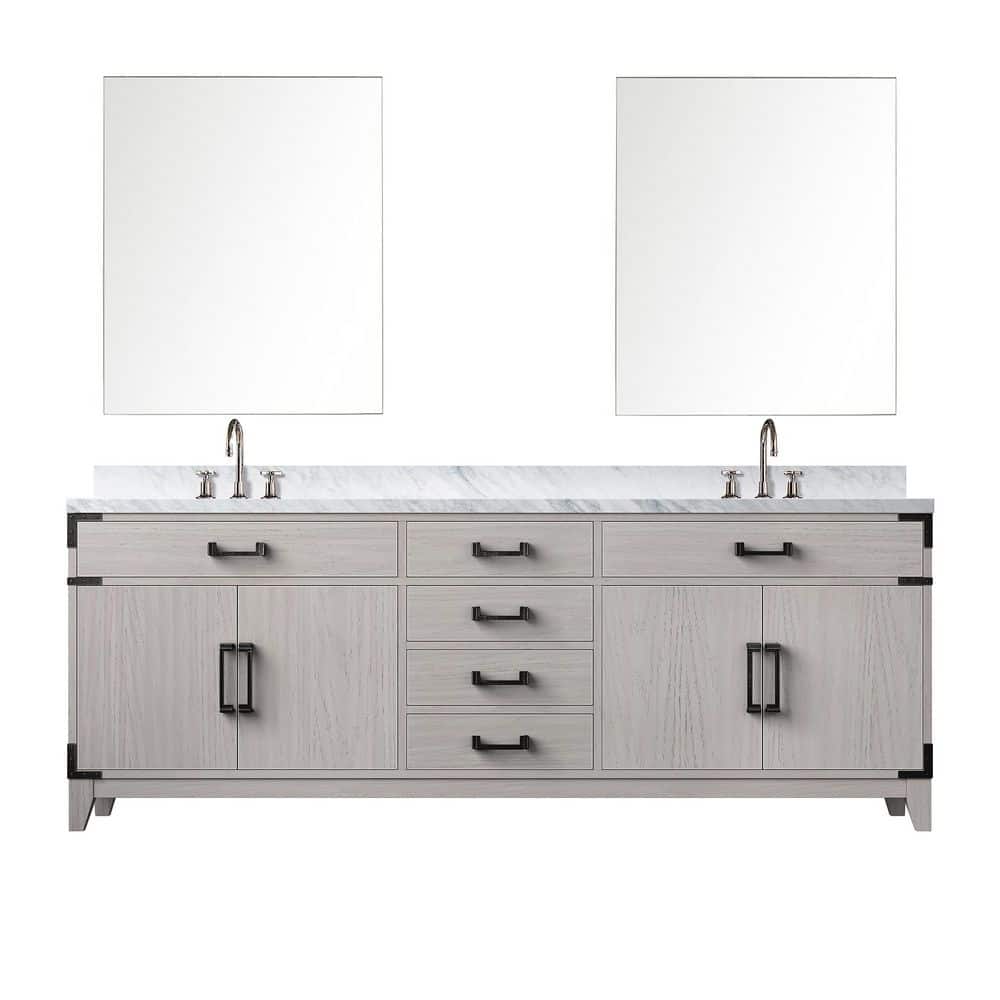 Fossa 84 in. W x 22 in. D White Oak Double Bath Vanity with Carrara Marble Top, Faucet Set, and 36 in. Mirrors price history on PriceWatchPro