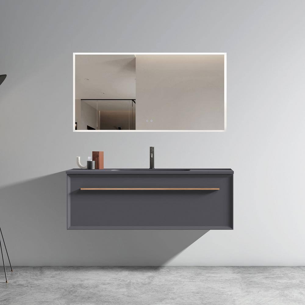 48 in. W x 18 in. D x 17 in. H Single Sink Wall-Mounted Bath Vanity in Gray with Gray Solid Surface Top price history on PriceWatchPro