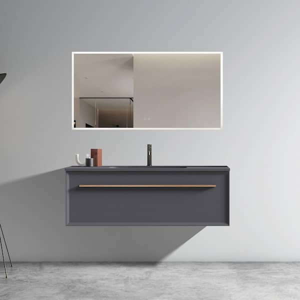 Staykiwi 48 in. W x 18 in. D x 17 in. H Single Sink Wall-Mounted Bath Vanity in Gray with Gray Solid Surface Top