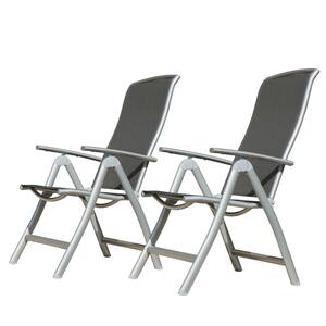 Foldable Aluminum Frame Outdoor Lounge Chair with Adjustable High Back and Textilene Fabric Seat in Dark Gray (Set of 2)