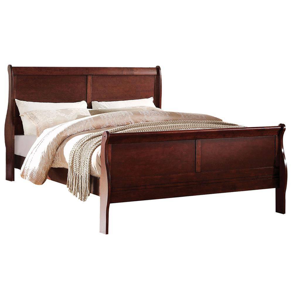 Cherry Twin Sleigh Bed with Wood Frame and Headboard