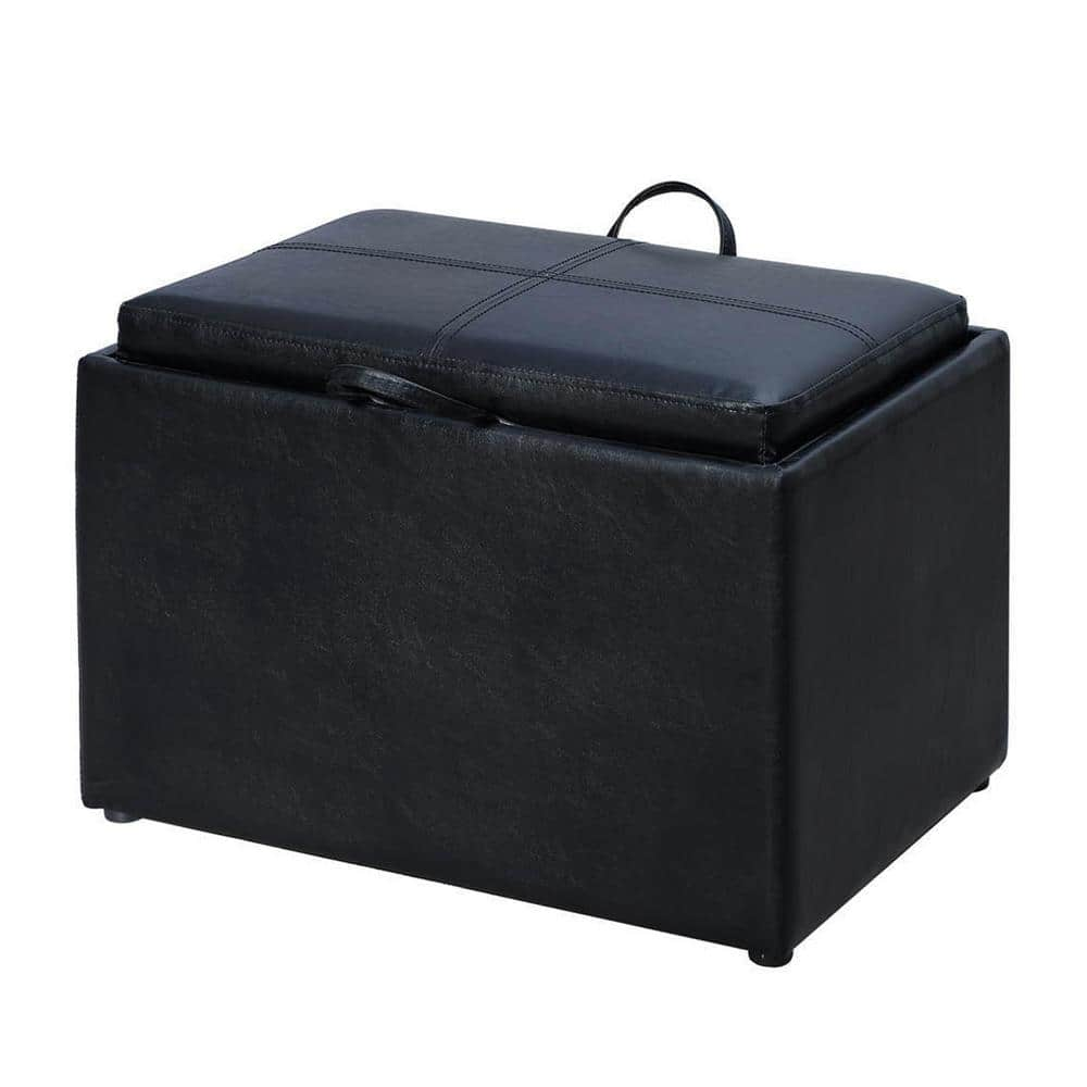 Convenience Concepts Designs4Comfort Black Faux Leather Storage Ottoman   Black Faux Leather Convenience Concepts Ottomans R8 163 64 1000 