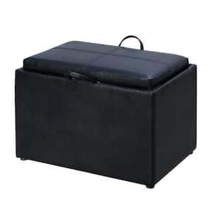 Designs4Comfort Black Faux Leather Storage Ottoman with Reversible Tray