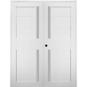 Esta 36 in. x 79.375 in. Right Hand Active Frosted Glass Bianco Noble Finished Wood Composite Double Prehung French Door