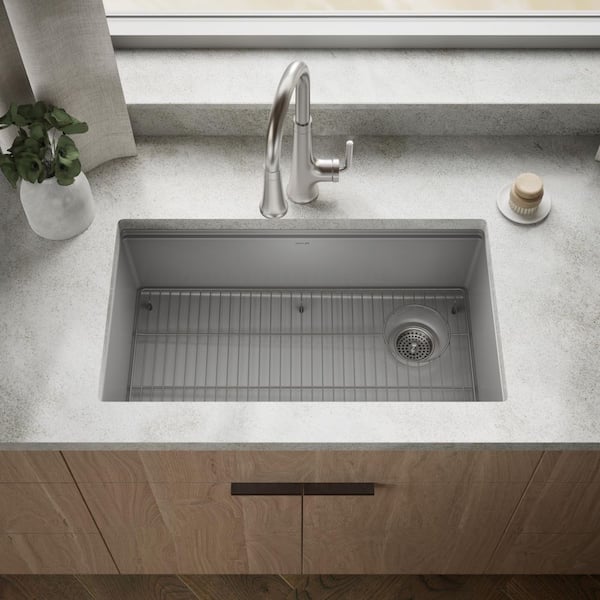Billings 32.5 in. Undermount Single Bowl Granite Composite Kitchen Sink in Matte Grey