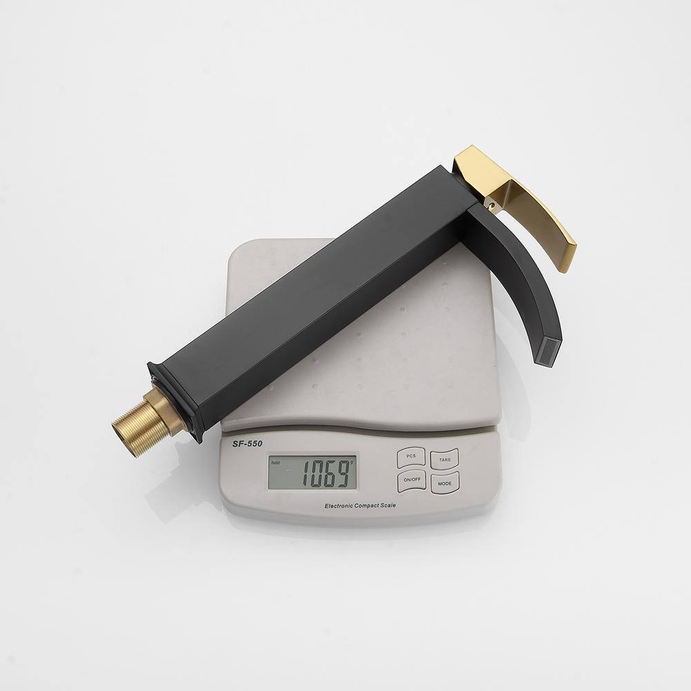 Gold and Black Waterfall Single Handle Vessel Sink Faucet