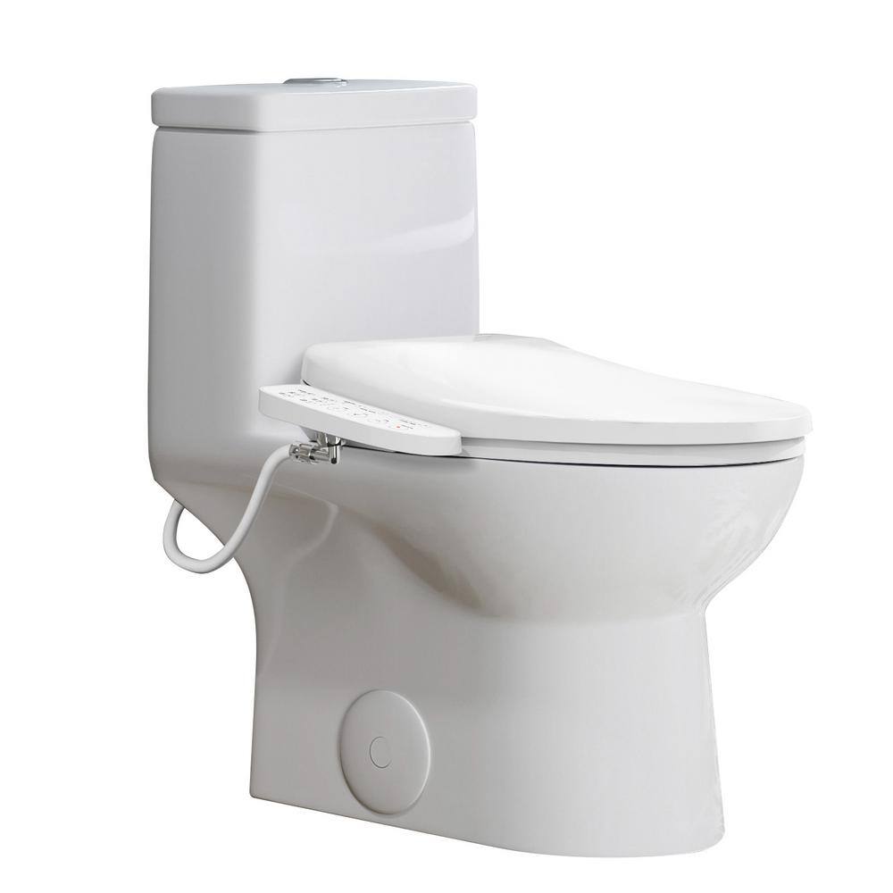 HOROW Round Compact Bidet Toilet Combo Dual Flush 0.8/1.28 GPF in White ...