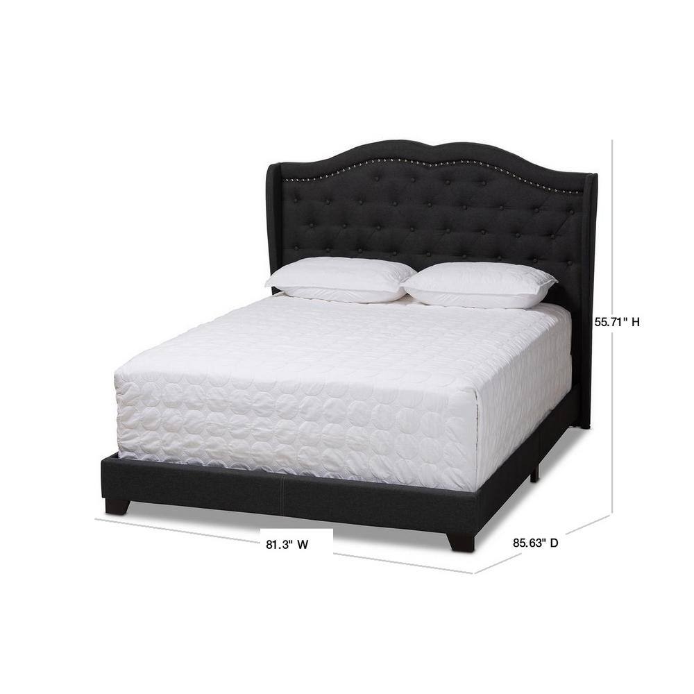 Black King Upholstered Wingback Bed with Tufted Headboard
