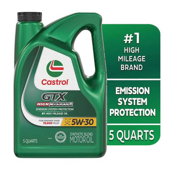CASTROL GTX High Mileage 5W-30 Synthetic Blend Motor Oil, 5 qt