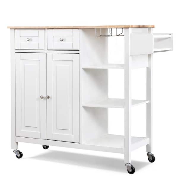 Tileon White MDF Kitchen Island with 2Drawer, 3Tier Shelf, 2Door