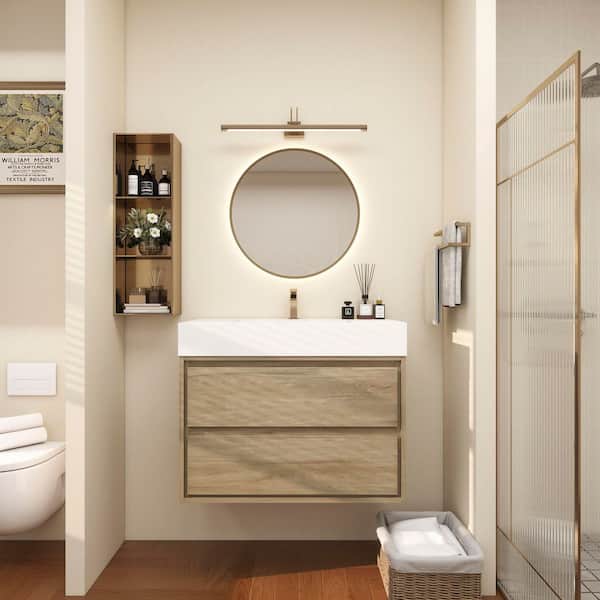 Saggie 36 in. W. x 20 in. D x 28 in. H Single Sink Floating Bath Vanity in White Oak with White Acrylic Top