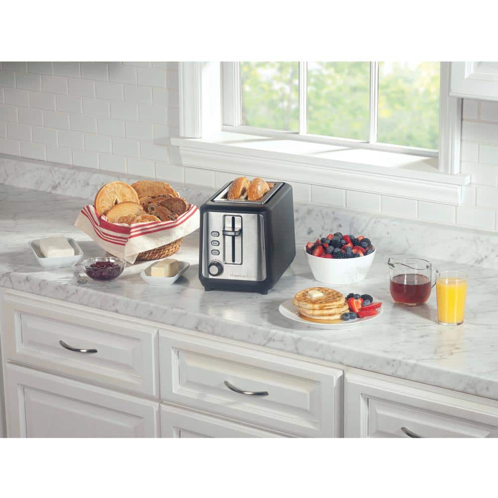 Matte Black and Stainless Steel 2-Slice Long Slot Toaster