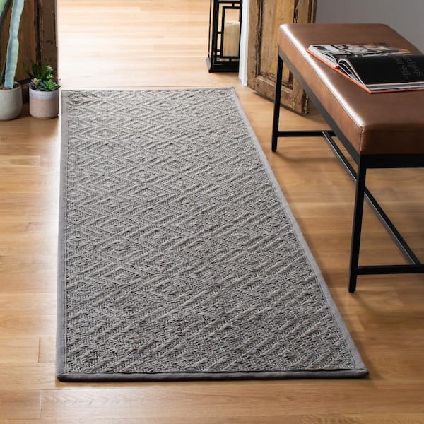 Natural Fiber 3 ft. x 14 ft. Light Gray/Gray Geometric Runner Rug