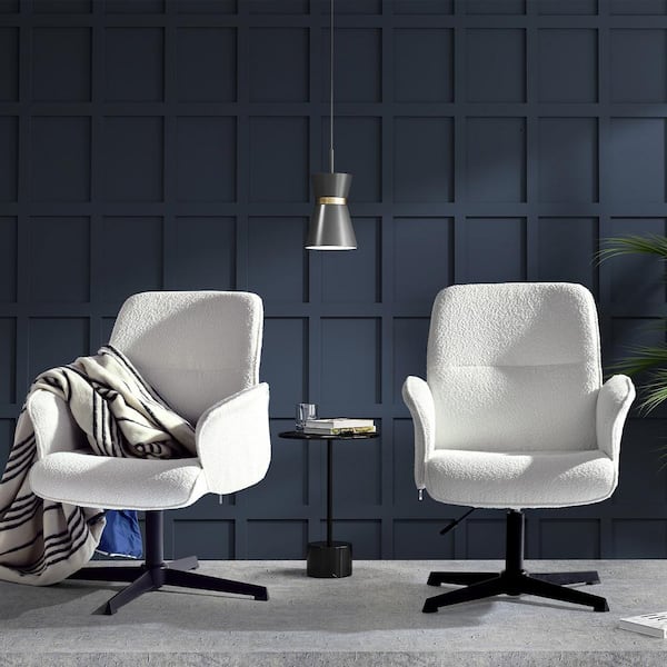 Homy Casa Thomasina Fabric Modern Upholstered Swivel Office Chair Ergonomic Adjustable Height Task Chair in Ivory Set of 2