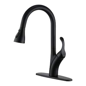 Stainless Steel Single Handle Pull Down Sprayer Kitchen Faucet with 3-Spray Patterns and Deck Plate in Matte Black