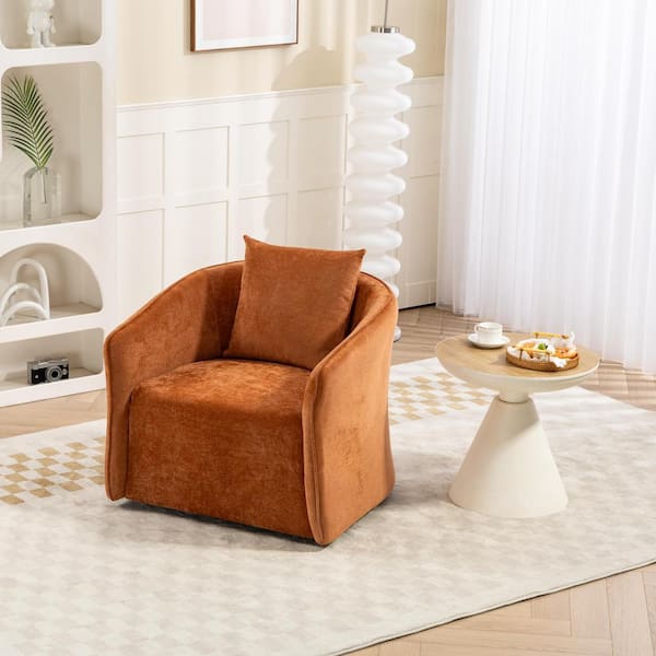 aisword Set of 1, Mid Century Upholstered Velvet Swivel Barrel Chair with Waist Cushion and Pillow-Brown