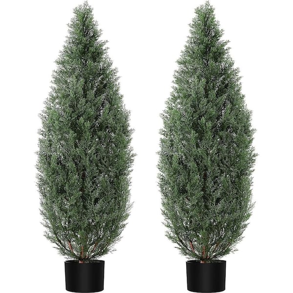 5 ft. 2-Pieces Artificial Cypress Tree, Cedar Topiary Trees Faux Shrub for Topiary Boxwood Cypress Tree