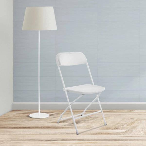Set of 10 White Plastic Folding Dining Chairs with Cushions