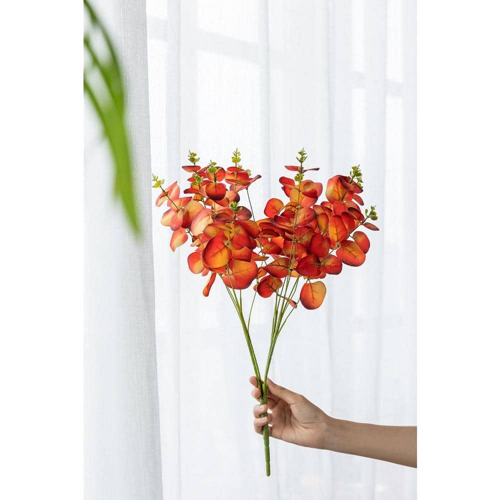 Set of 6 Red Faux Eucalyptus Greenery Stems